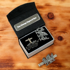 Mythology & Fantasy Cufflinks and Tie Clips Pewter UK Handmade Dragon Alien Unicorn Father&#39;s Day Gift Boxed tbc