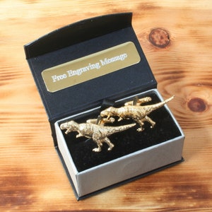 T-Rex Whole Gold Plated Cufflinks UK Handmade Jurassic Dinosaur Father&#39;s Day Gift Custom Box