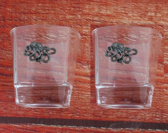 Octopus Pair Of Cut Crystal Tumblers Glasses Fathers Day Gift Boxed Sea Life Gift 248 ts