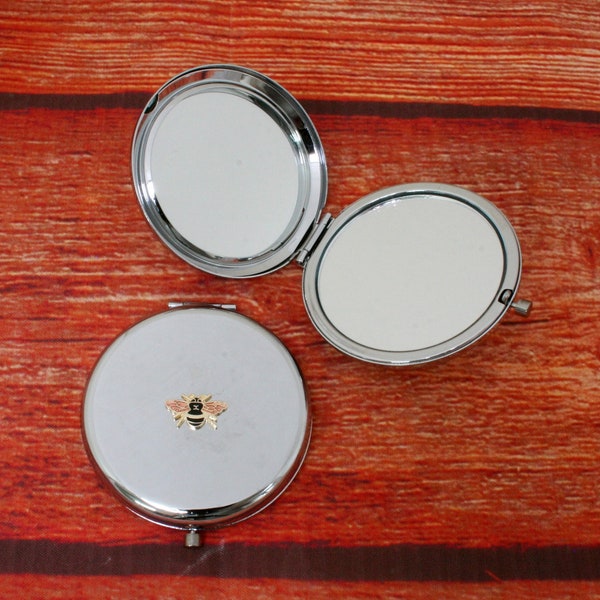 Specchio tascabile compatto in smalto a forma di ape, cromato, nichelato, personalizzato, con incisione gratuita, in metallo, regalo di compleanno per apicoltori, da donna, 028 ms