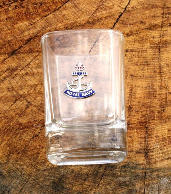 Royal Navy Crown and Anchor Pair of SHOT Glasses Crystal Cut Tot Party Gift ME1 