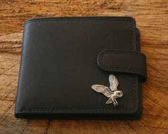 Barn Owl Leather Wallet Brown or Black Leather Owl Fathers Day Gift 021 wch