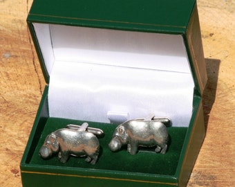 Hippo Cufflinks Pewter UK Handmade African Nature Fathers Day Gift 180 cu