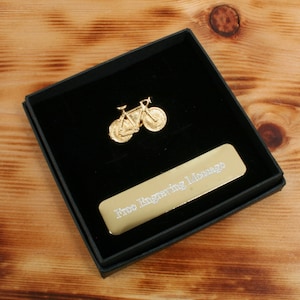 Racing Bicycle Push Bike Gold Plated Pewter Pin Lapel Badge Father&#39;s Day Gift Custom Box