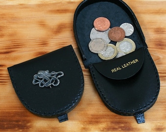 Marine Sealife Coin Purse Black or Brown Leather Change Pouch Wallet Octopus Turtle Fish Gift