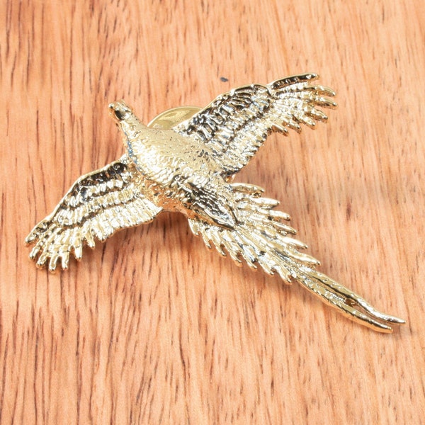 Pheasant In Flight Gold Plated Pin Lapel Badge Game Shooting Fathers Day Gift
