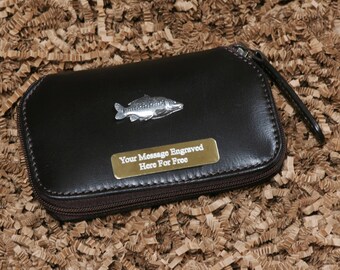 Coarse Fishing Leather Case – Brown Zip Case | Fly Holder & Carrier | Free Engraving