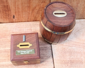 Beach Holiday Wooden Money Box Chest Or Money Barrel With Personalised Free Engraving Ice Cream Seagull Birthday Gift mb