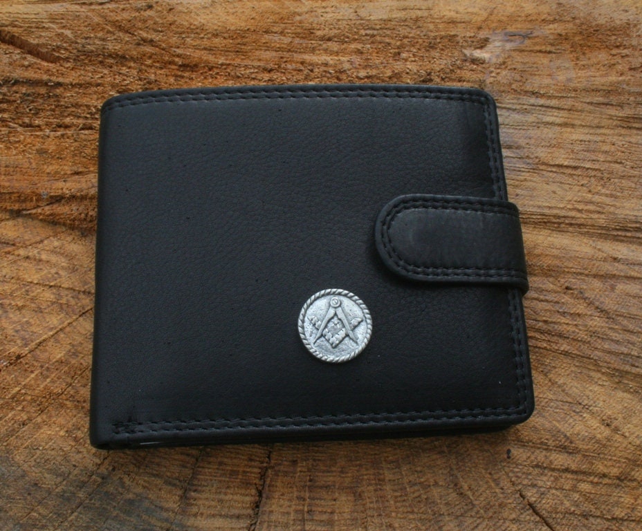 Square and Compasses RFID Protected Masonic Tan Leather Bi-Fold Wallet 