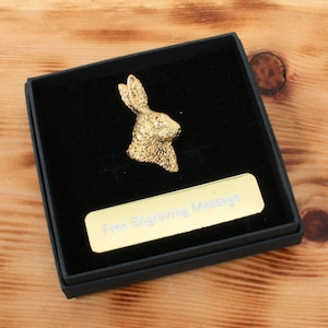 Hare Head Gold Plated Pin Lapel Badge Shooting Country Father&#39;s Day Gift Custom Box