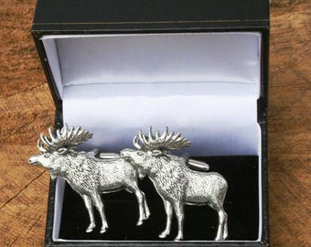 Moose Cufflinks Pewter UK Handmade Fathers Day Gift 242 cu