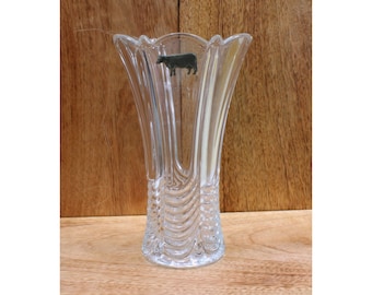 Jarrón de flores de mesa con diseño de animales de granja, jarrón de cristal tallado acanalado, regalo de cumpleaños para vaca, cerdo y oveja