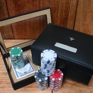 Set di fiches da poker Game Birds, due mazzi di carte e dadi, incisione gratuita personalizzata, fagiano e pernice, regalo per la festa del papà ps