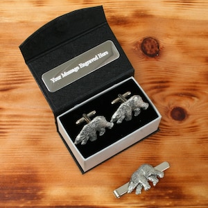 Polar Bear Cufflinks & Tie Slide Clip Mens Father&#39;s Day Gift Set UK Pewter 437 tbc