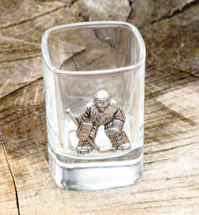 Pair of Ice Hockey Goalie Shot Glasses Crystal With Pewter Etsy