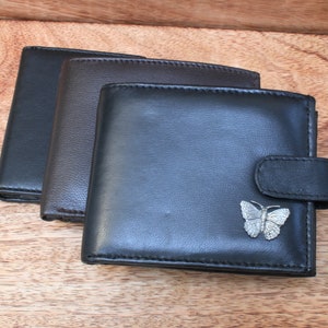 Portafoglio in pelle con insetti e insetti, nero e marrone, o porta carte, da uomo, coccinella e libellula, regalo per la festa del papà