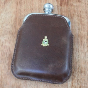 Marines Regiments Pewter 4oz Kidney Hip Flask Brown Leather Pouch Personalised Free Engraving Military Father&#39;s Day Gift pf