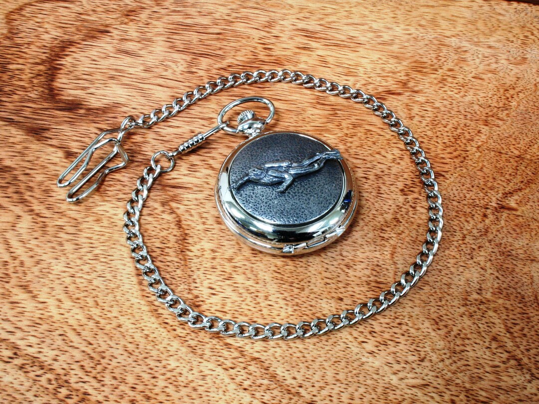 Extreme Sports Pocket Watch and Chain Pewter Fronted Quartz Free Engraving Skiing Surfing Diving