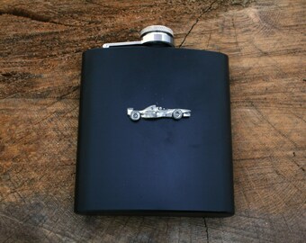 Racing Car Matte Black 6oz Hip Flask Personalised Free Engraving  Mens Birthday Gift 137 hf