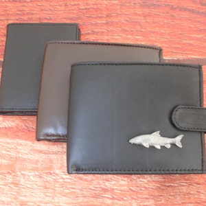 Fly Fishing Leather Wallet Black and Brown Or Card Holder Mens Reel Fly Carp Father's Day Father's Day Gift wch