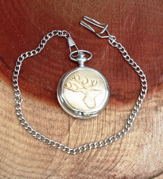Stag Head Design Pocket Watch Gold Plated Christmas Gift Boxed Personalised Free Engraving Pw Etsy Australia