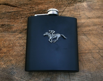 Horse Racing Matte Black 6oz Hip Flask Personalised Free Engraving  Mens Birthday Gift 187 hf