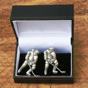 Ice Hockey Player Cufflinks Pewter UK Handmade Fathers Day Gift 195 cu image 1