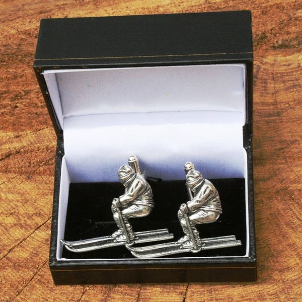 Downhill Skier Cufflinks Pewter UK Handmade Fathers Day Gift 333 cu