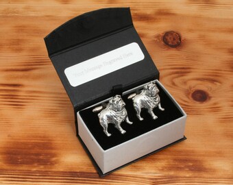 Bulldog Cufflinks Pewter UK Handmade Pet Dog Father&#39;s Day Gift 047 cu