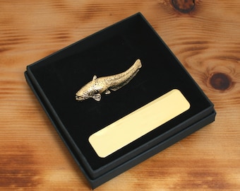 Gold Catfish Lapel Pin – Unique Angler Gift – Fishing Badge with Optional Engraved Box