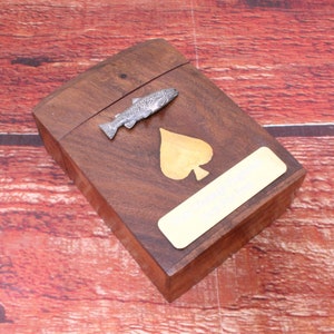 Riviervis houten speelkaartendoos inclusief speelkaarten met gepersonaliseerde gratis gravure Karper forel snoek Vaderdagcadeau wcb