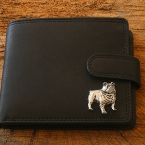 Cartera de piel de bulldog marrón o negra para amantes de los perros, regalo para el día del padre 047 wch