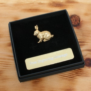 Rabbit Bunny Gold Plated Pin Lapel Badge Pet Father&#39;s Day Gift Personalised Box
