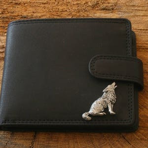 Howling Coyote Dog Leder Geldbörse Braun oder Schwarz Leder Coyote Dog Vatertag Vatertag Geschenk 399 wch