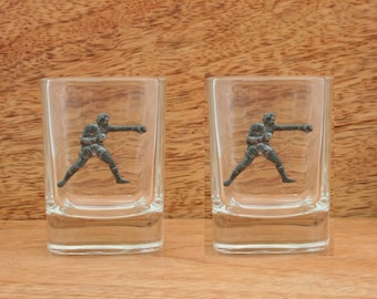 Pair of Boxer Shot Glasses Crystal with Pewter Motifs Ideal Boxing Father&#39;s Day Gift 043 sg