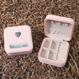 Valentines & Love Pink Travel Jewellery Box Velvet Lined Free Engraving Heart Dove Teddy Gift pj