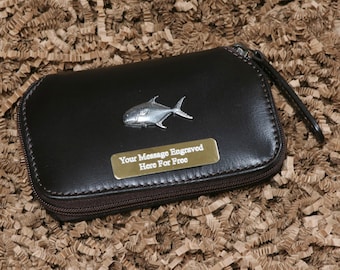 Sea Fishing Leather Case – Brown Zip Case | Fly Holder & Carrier | Free Engraving