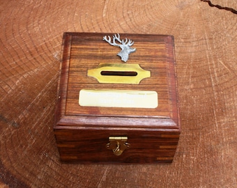 Stag Head Money Box Chest With FREE Engraving Fathers Day Gift 347 mb