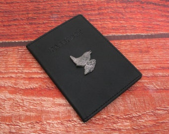 British Birds Real Leather Passport Case Black RFID Travel Case Robin Swallow Barn Owl Secret Santa Gift pp