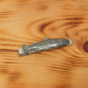Brown Trout Tie Clip Tack Slide UK Pewter Fly Fishing Father&#39;s Day Gift 044 ti