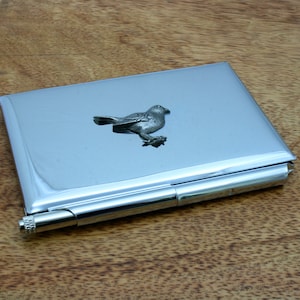 Bloco de notas de metal com pássaros britânicos e porta-cartões com gravura personalizada grátis, coruja Robin Swallow, presente de dia dos pais nm