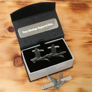 Mallard Duck Cufflinks & Tie Slide Clip Mens Hunting Father&#39;s Day Gift Set UK Pewter 227 tbc