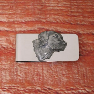 May include: Silver money clip featuring a detailed, three-dimensional, pewter Labrador Retriever head.