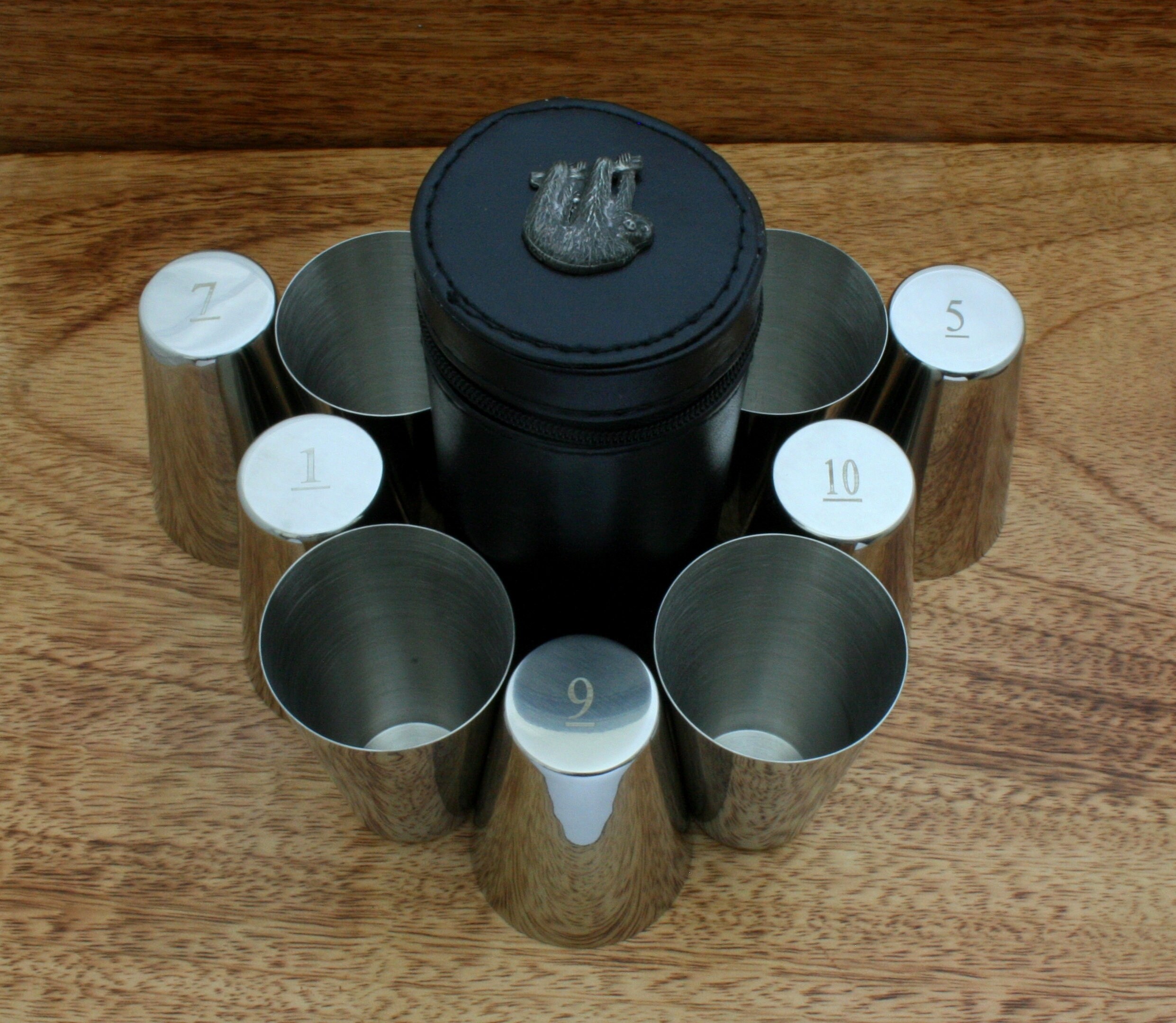Exotic Animals Peg Position Finder Numbered Cups 1 to 10 in Black Leather Case Lion Parrot Tiger Father's Day Gift bp