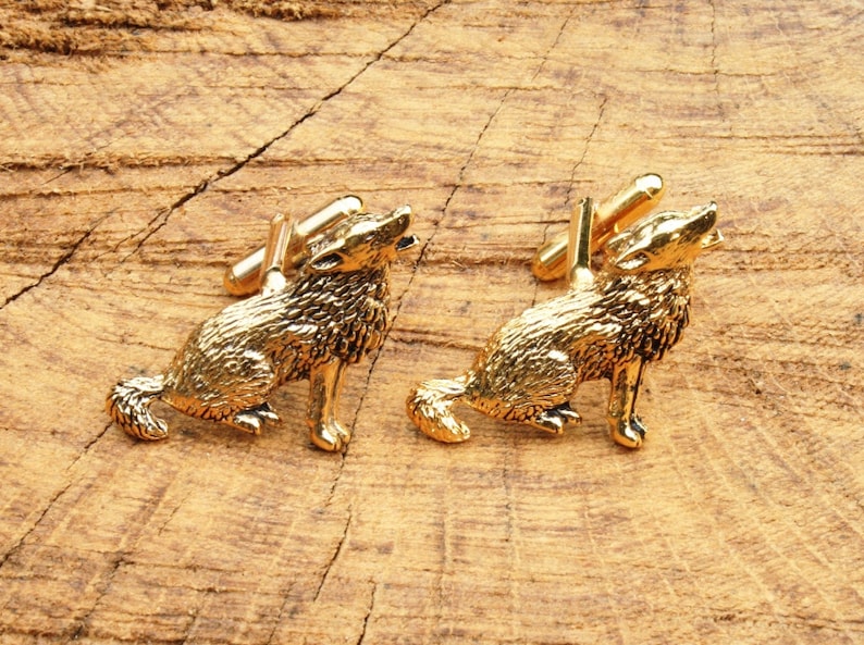 Sitting Wolf Design Gold Plated Cufflinks UK Handmade Gift Boxed 399