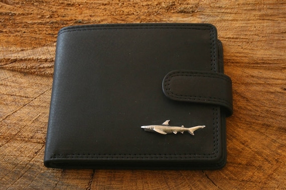 Shark KR Leather Wallet Brown or Black Leather Sea Life Christmas