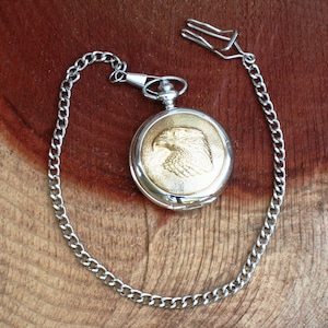 Hawk Head Pocket Watch Gold plated Father's Day Gift Boxed Personalised Free Engraving Father's Day Gift Falconry Eagle 174 pw