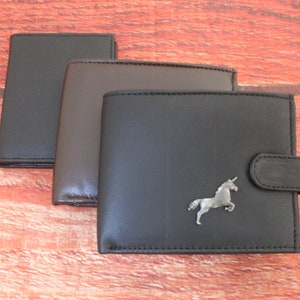 Portefeuille en cuir mythologique et fantastique noir et marron ou porte-cartes pour homme Dragon extraterrestre licorne fête des pères cadeau fête des pères wch