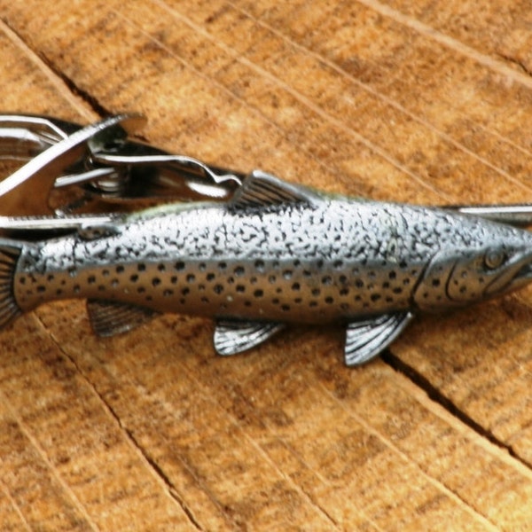 Brown Trout Tie Clip Tack Slide UK Pewter Fishing Fathers Day Gift 044 ti