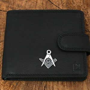 Masonic Cut Out Leather Wallet Brown or Black Leather Masonic Christmas Christmas Gift 230 wch
